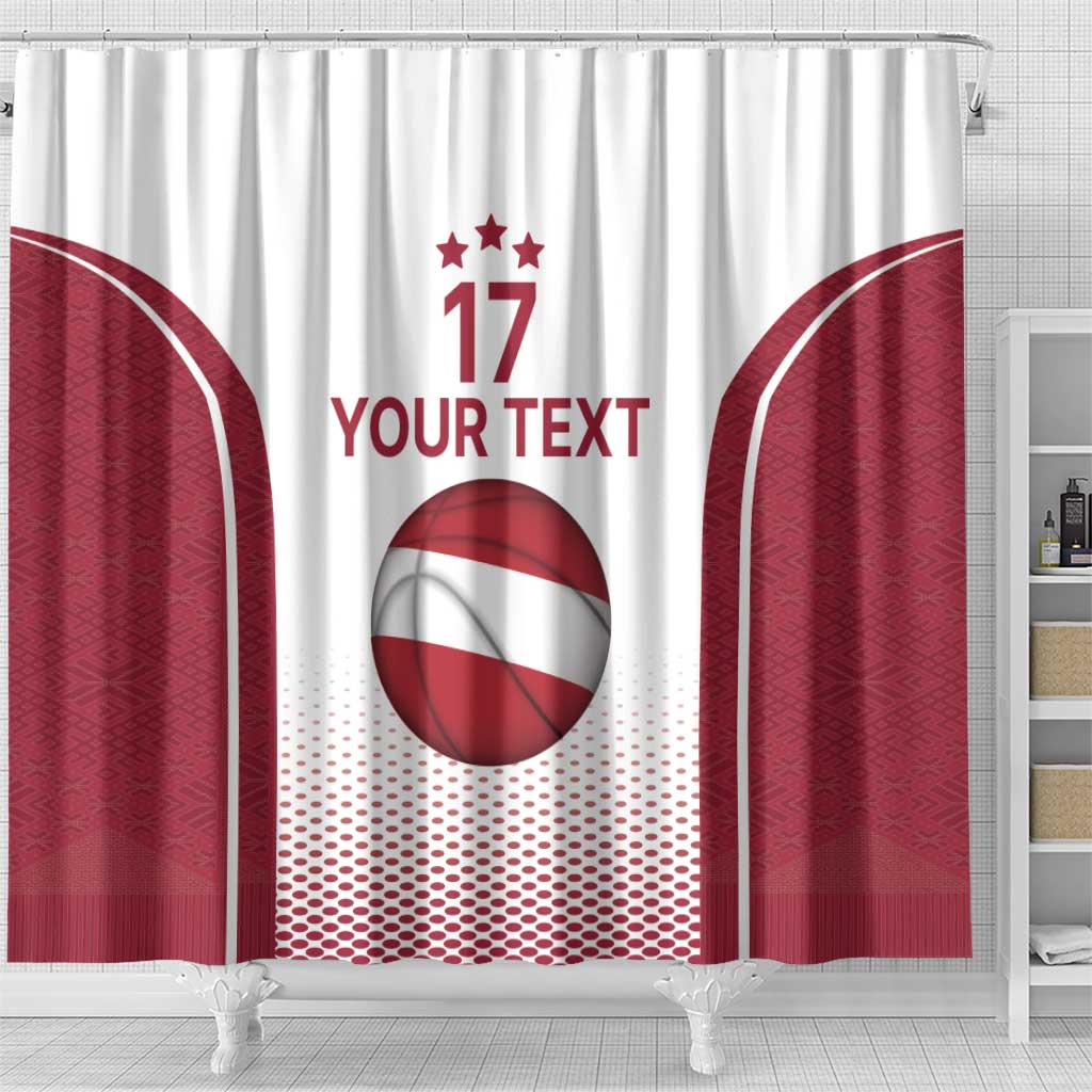 Latvia Basketball Custom Shower Curtain White Latvian Pattern LT17