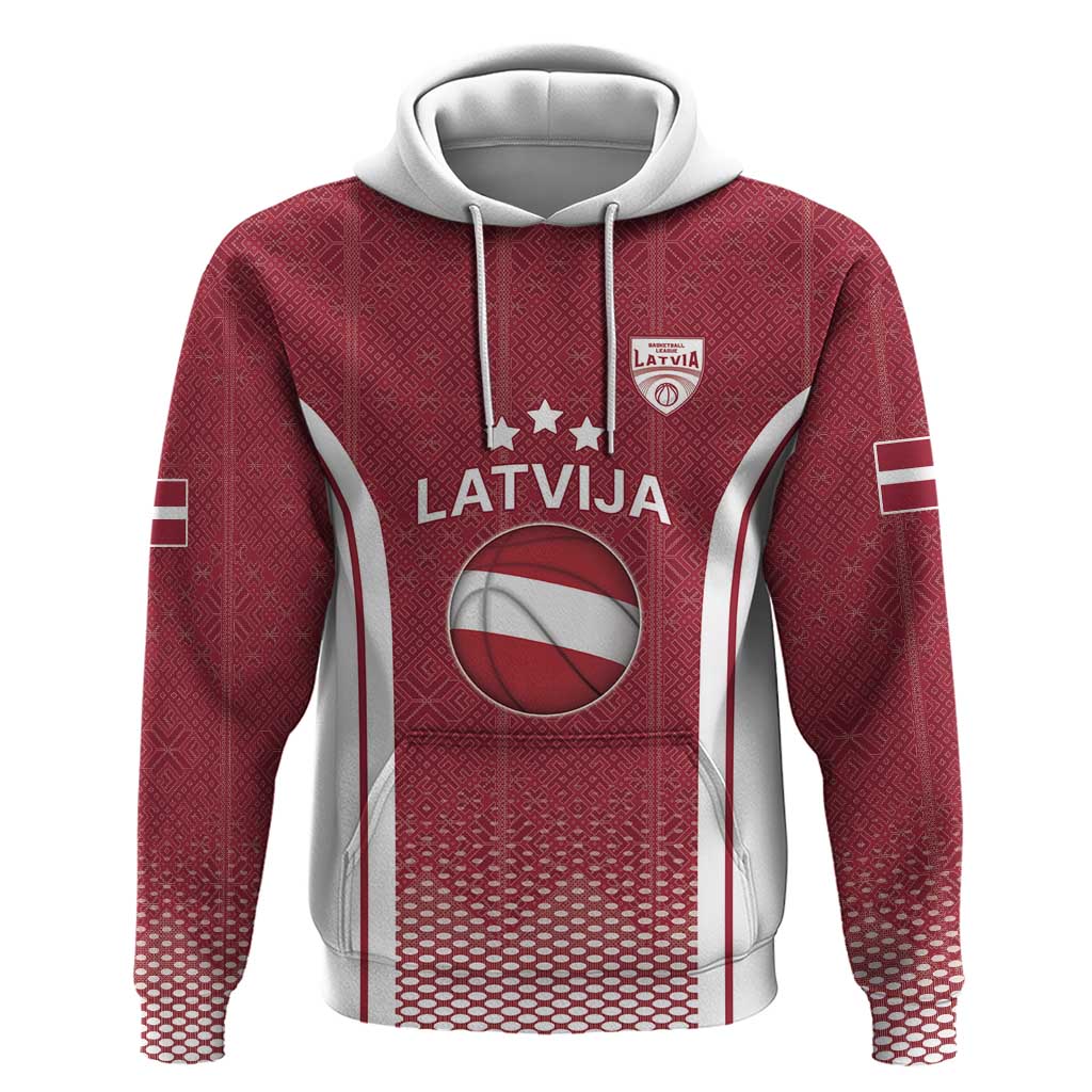 Latvia Basketball Custom Hoodie Red Latvian Pattern LT17