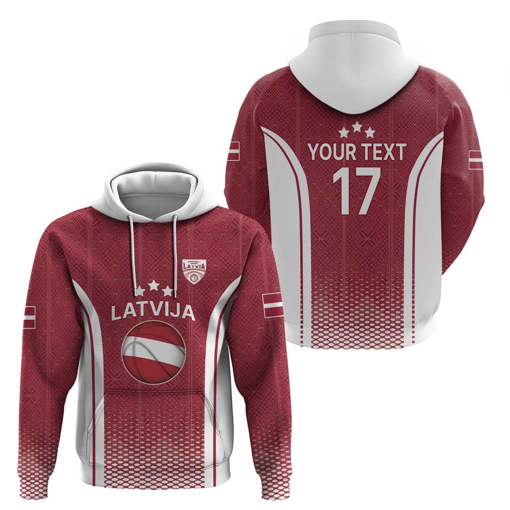Latvia Basketball Custom Hoodie Red Latvian Pattern LT17