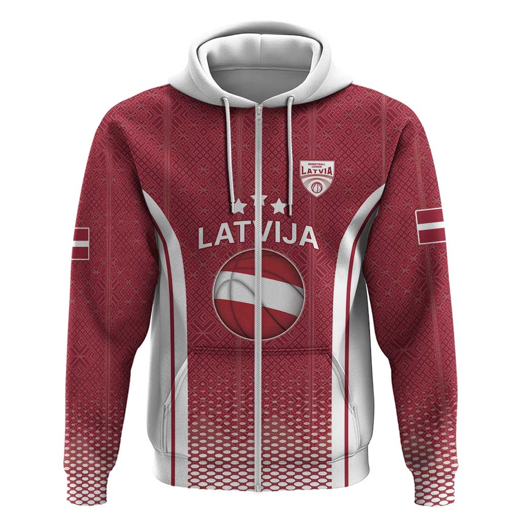Latvia Basketball Custom Hoodie Red Latvian Pattern LT17