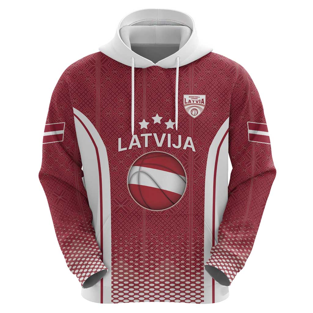 Latvia Basketball Custom Hoodie Red Latvian Pattern LT17