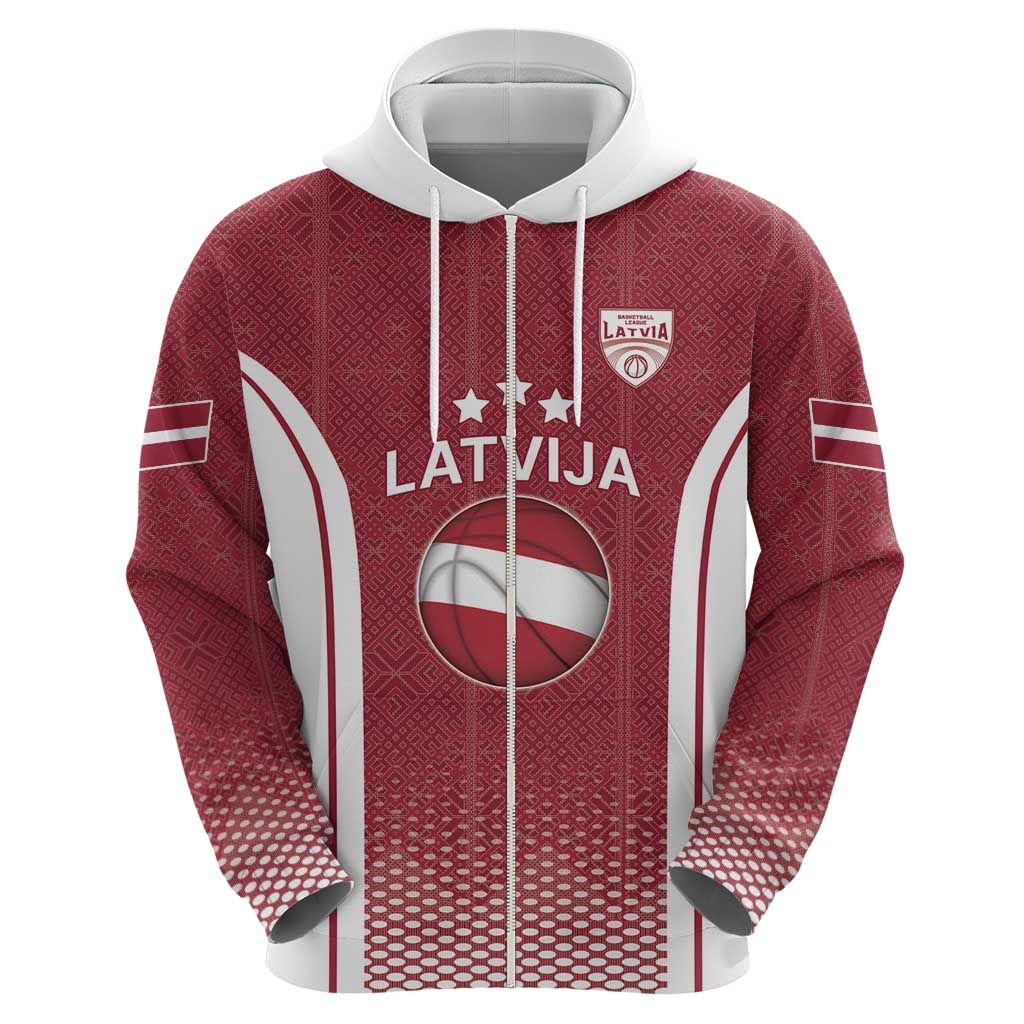 Latvia Basketball Custom Hoodie Red Latvian Pattern LT17