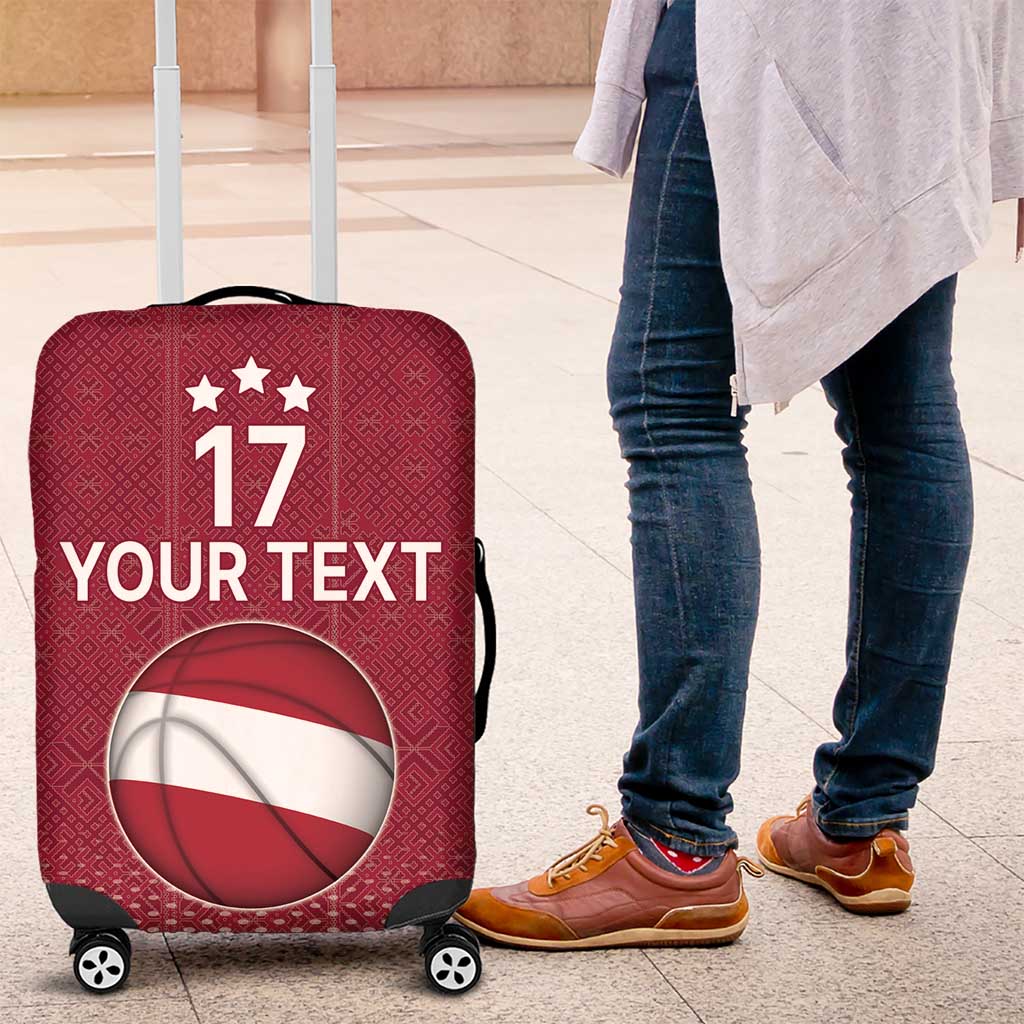Latvia Basketball Custom Luggage Cover Red Latvian Pattern LT17