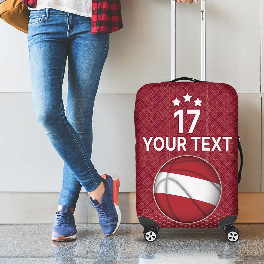 Latvia Basketball Custom Luggage Cover Red Latvian Pattern LT17