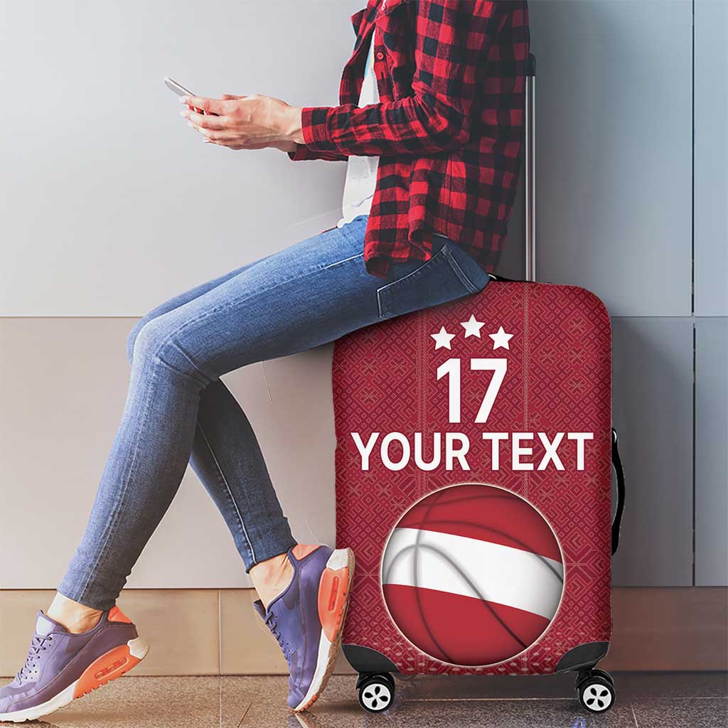 Latvia Basketball Custom Luggage Cover Red Latvian Pattern LT17