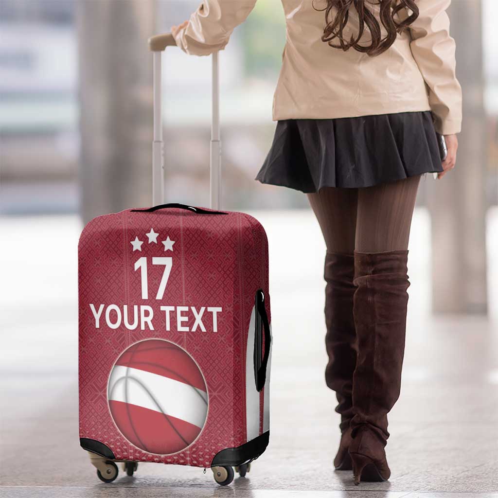 Latvia Basketball Custom Luggage Cover Red Latvian Pattern LT17