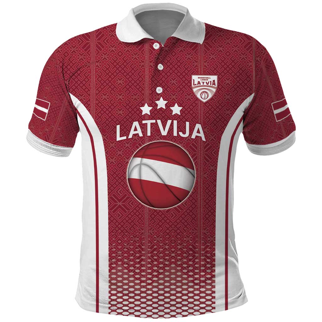 Latvia Basketball Custom Polo Shirt Red Latvian Pattern LT17