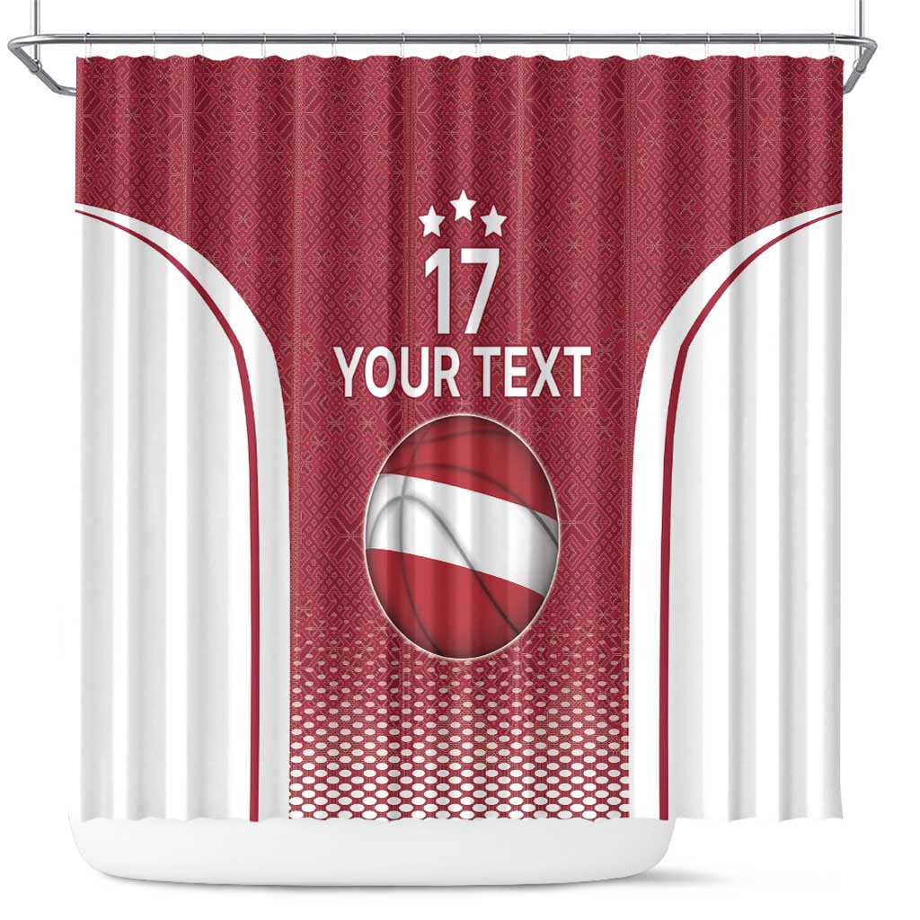 Latvia Basketball Custom Shower Curtain Red Latvian Pattern LT17