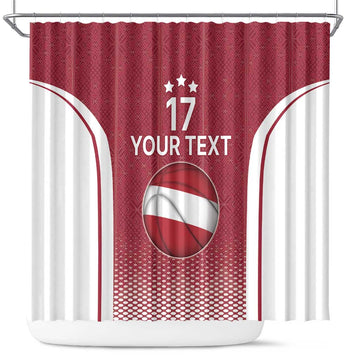 Latvia Basketball Custom Shower Curtain Red Latvian Pattern LT17