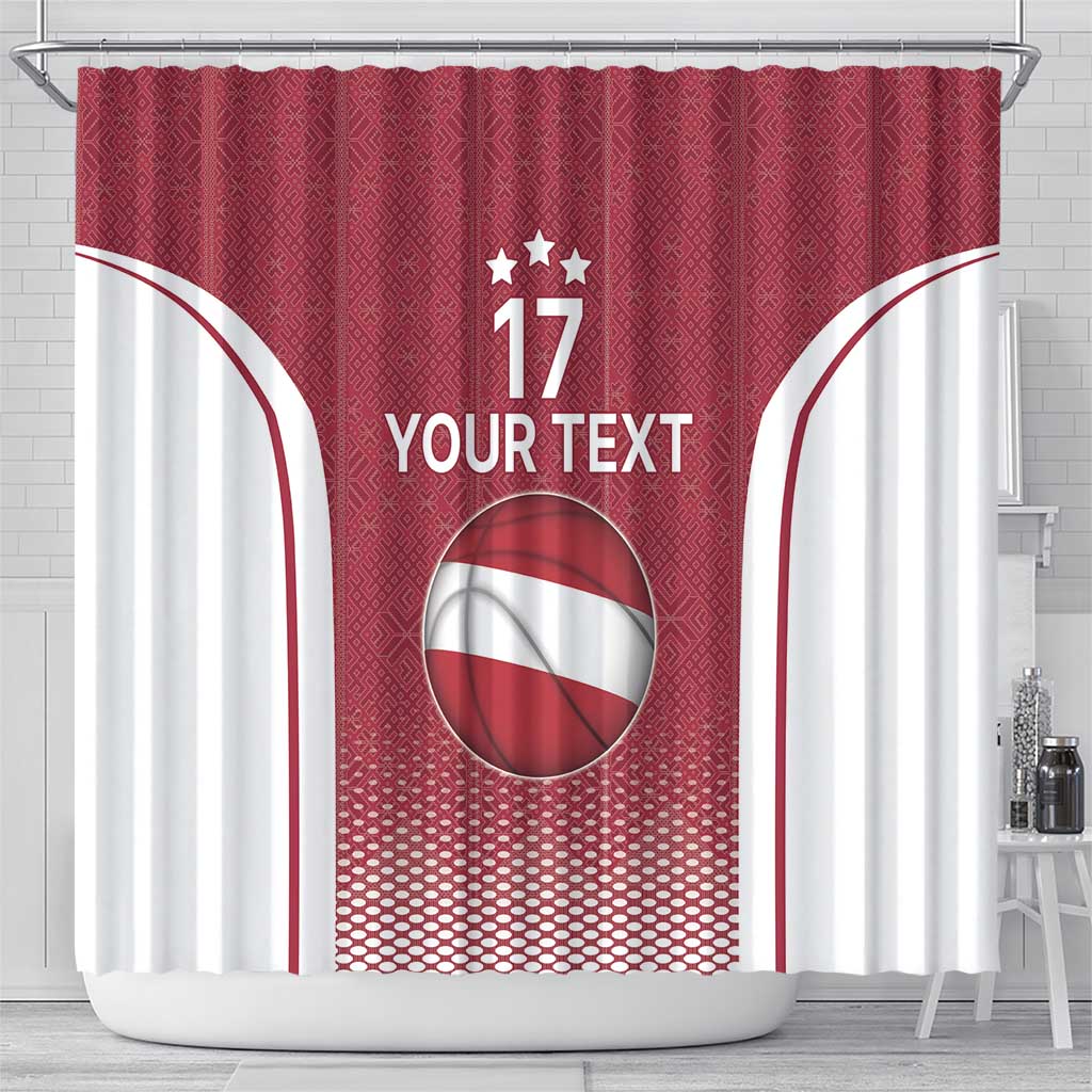 Latvia Basketball Custom Shower Curtain Red Latvian Pattern LT17