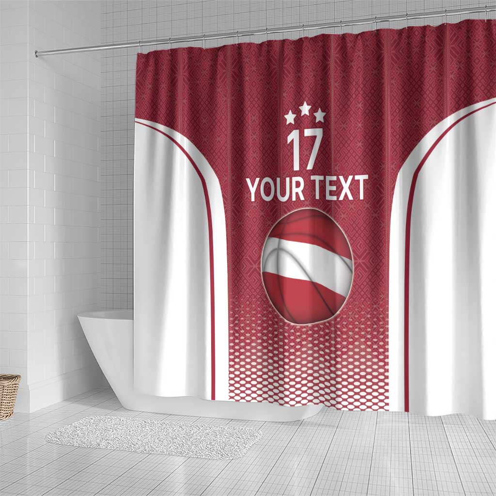 Latvia Basketball Custom Shower Curtain Red Latvian Pattern LT17