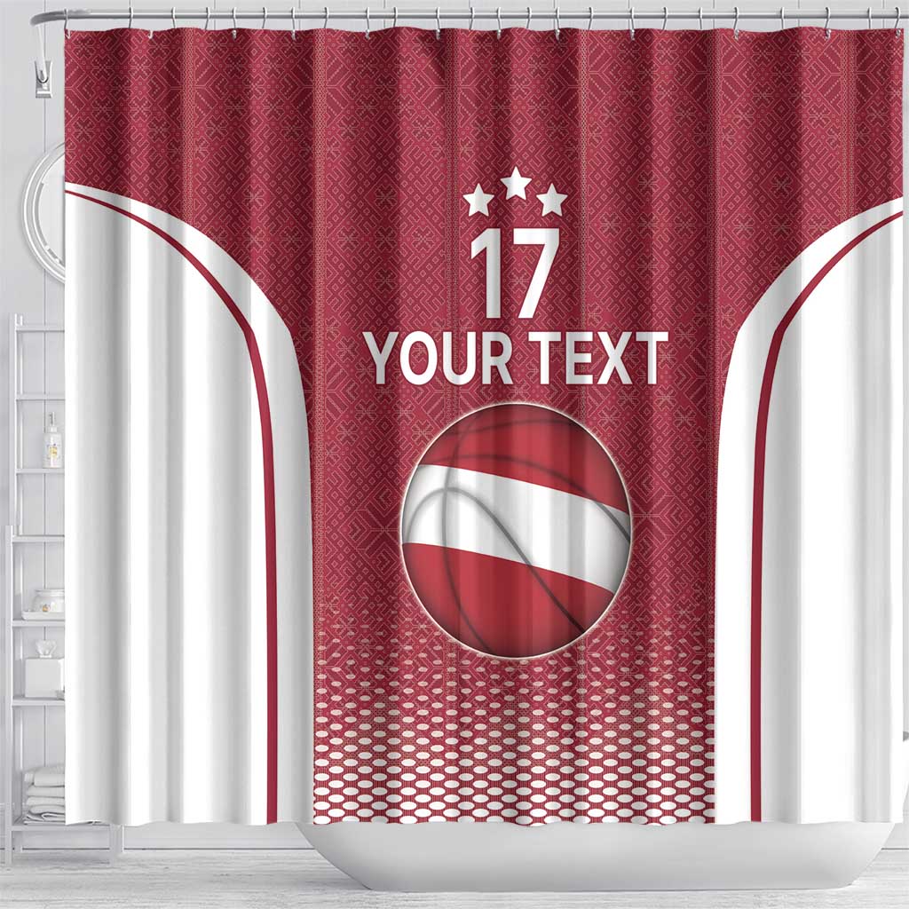 Latvia Basketball Custom Shower Curtain Red Latvian Pattern LT17