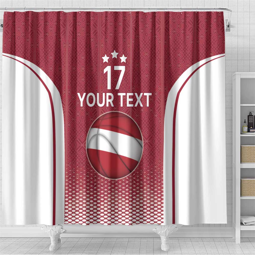 Latvia Basketball Custom Shower Curtain Red Latvian Pattern LT17