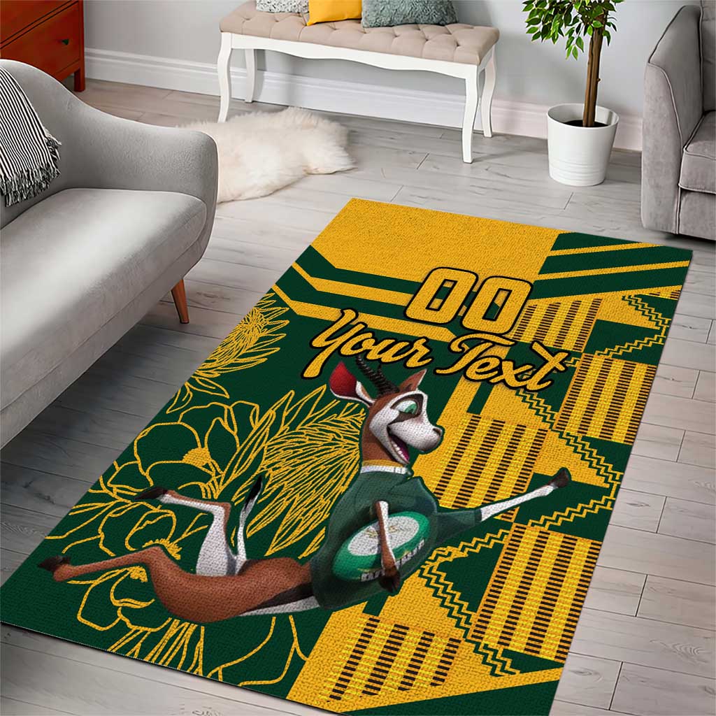 Custom South Africa Rugby Area Rug Springboks With Protea Cynaroides LT18