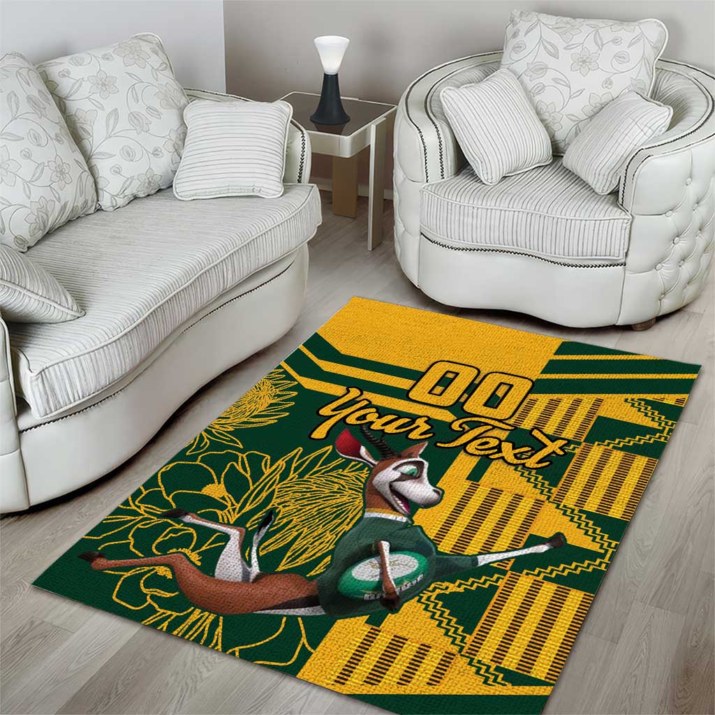 Custom South Africa Rugby Area Rug Springboks With Protea Cynaroides LT18