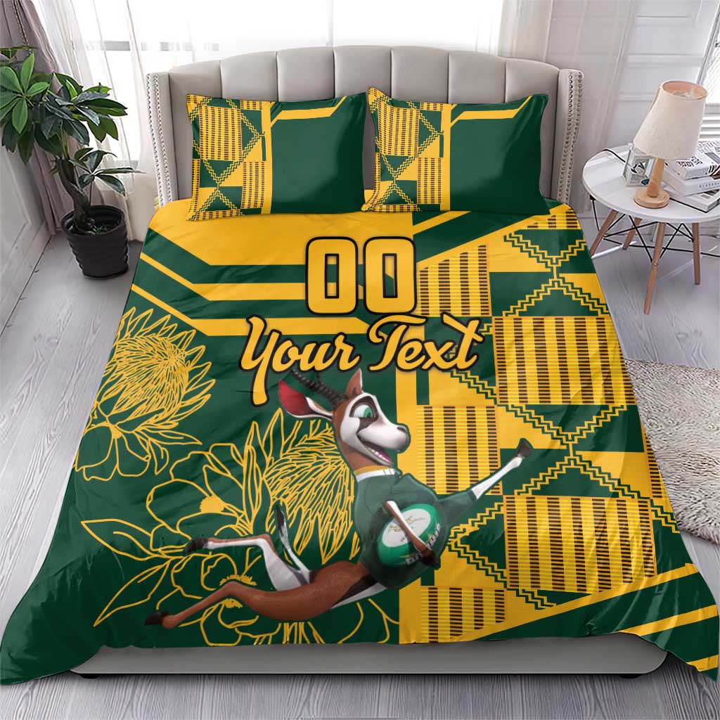 Custom South Africa Rugby Bedding Set Springboks With Protea Cynaroides LT18