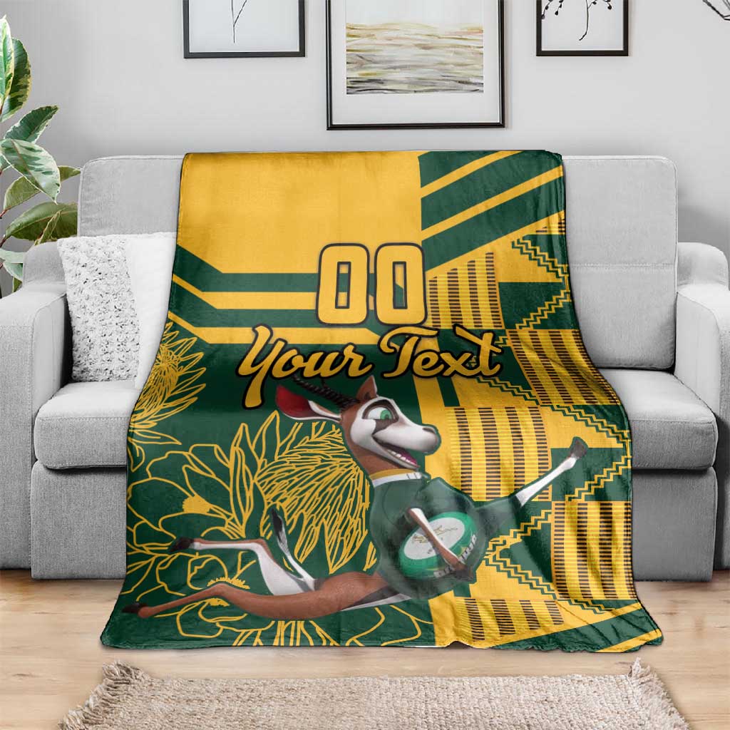 Custom South Africa Rugby Blanket Springboks With Protea Cynaroides LT18