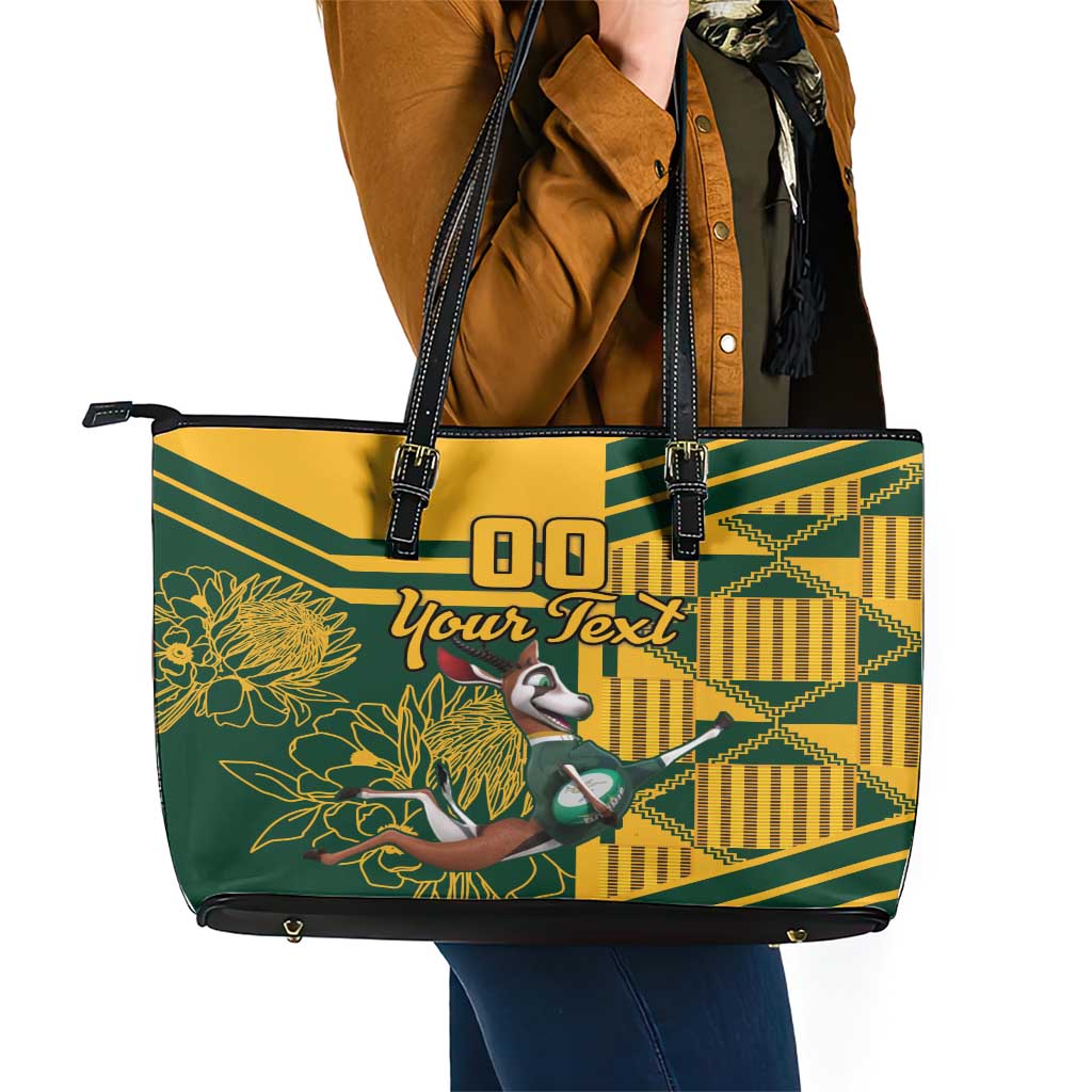Custom South Africa Rugby Leather Tote Bag Springboks With Protea Cynaroides LT18