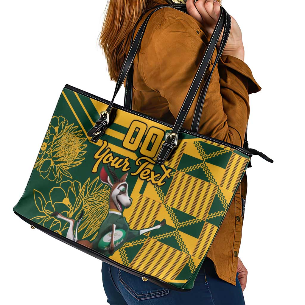 Custom South Africa Rugby Leather Tote Bag Springboks With Protea Cynaroides LT18
