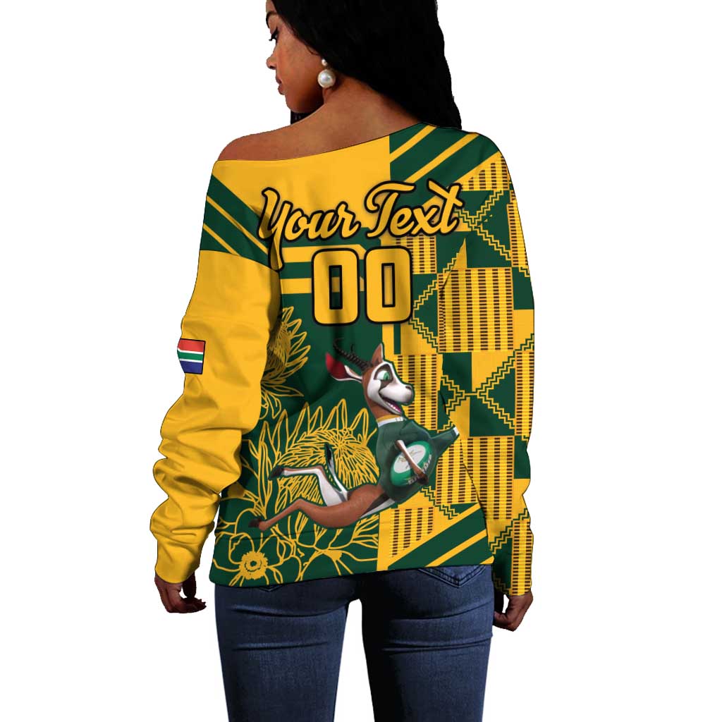Custom South Africa Rugby Off Shoulder Sweater Springboks With Protea Cynaroides LT18