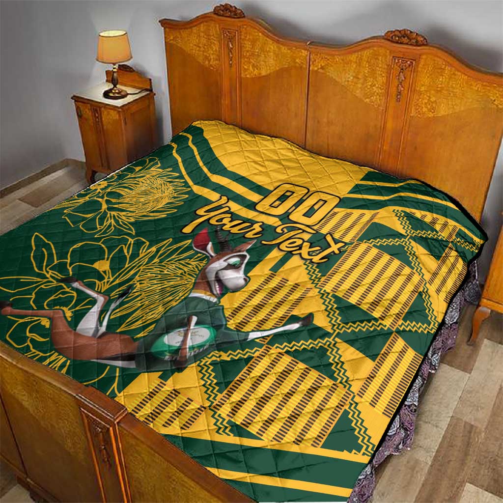 Custom South Africa Rugby Quilt Springboks With Protea Cynaroides LT18
