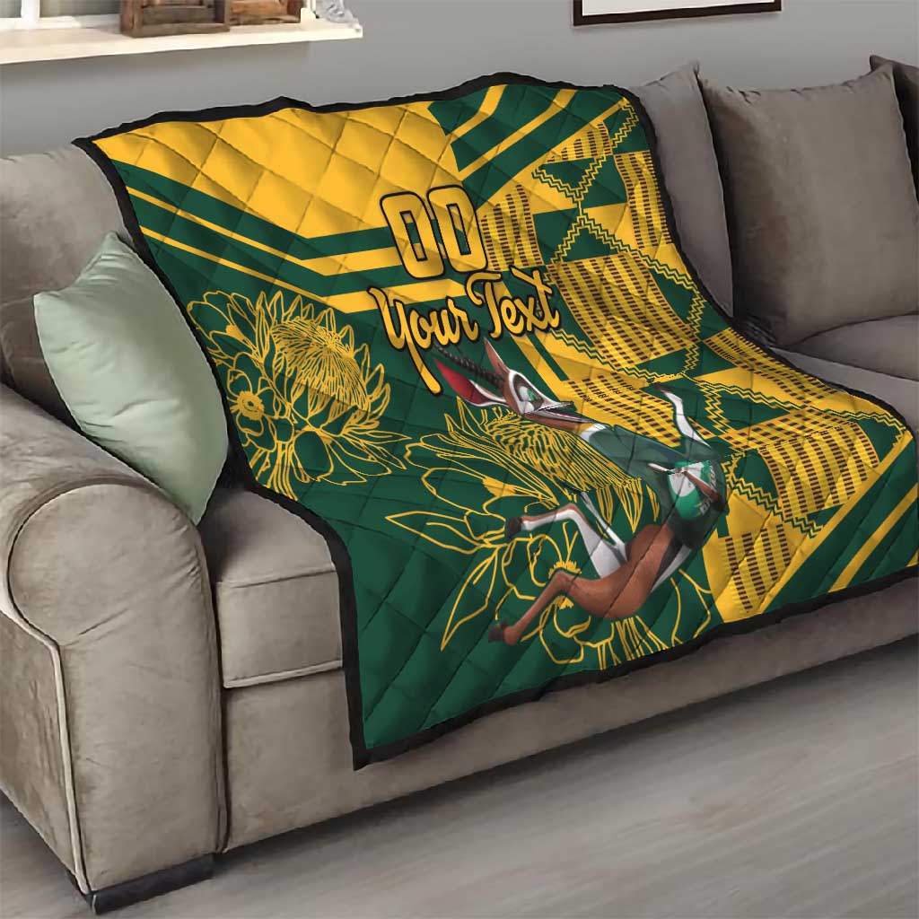 Custom South Africa Rugby Quilt Springboks With Protea Cynaroides LT18
