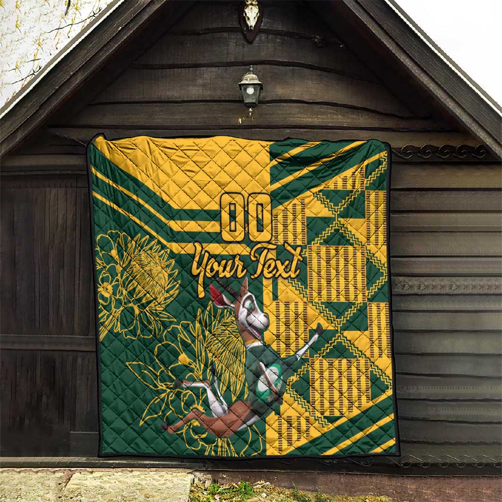 Custom South Africa Rugby Quilt Springboks With Protea Cynaroides LT18