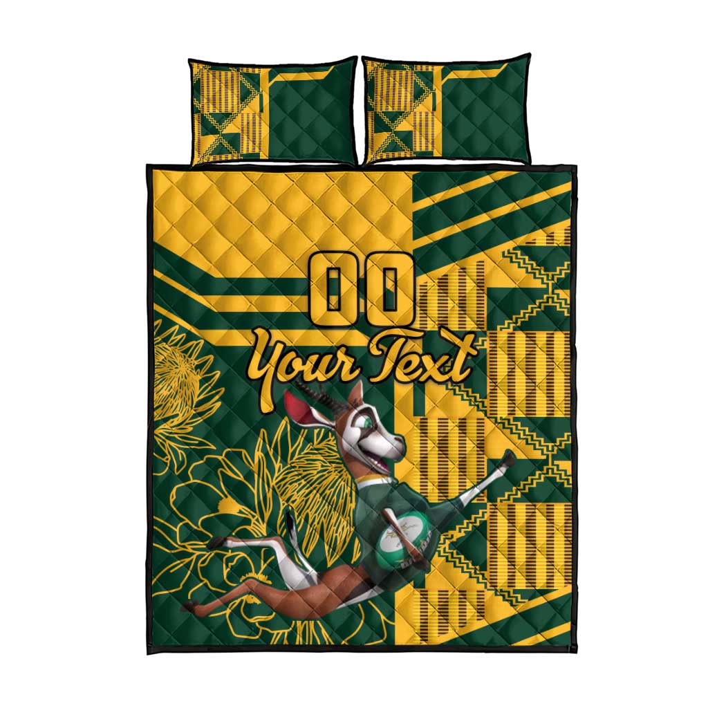 Custom South Africa Rugby Quilt Bed Set Springboks With Protea Cynaroides LT18
