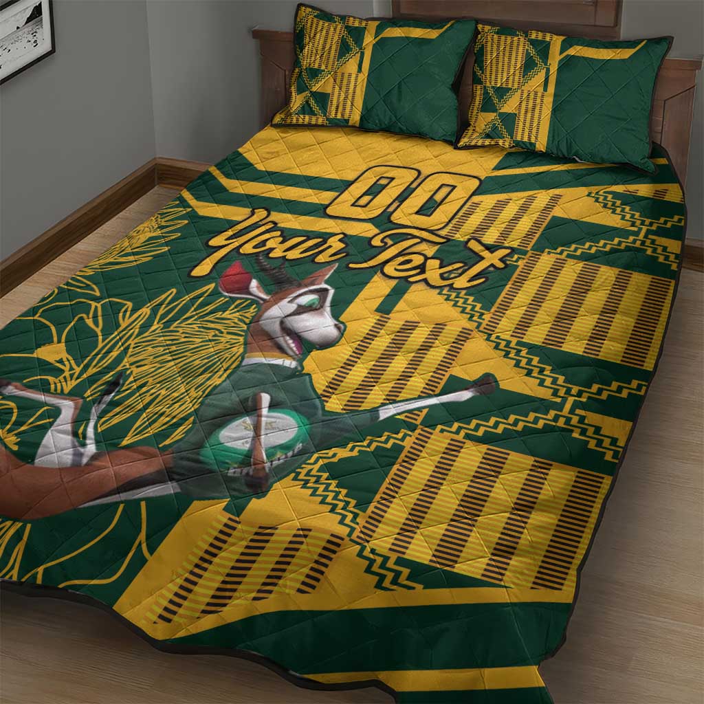 Custom South Africa Rugby Quilt Bed Set Springboks With Protea Cynaroides LT18