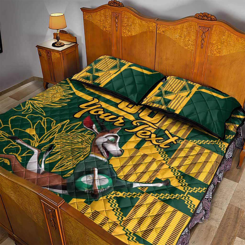 Custom South Africa Rugby Quilt Bed Set Springboks With Protea Cynaroides LT18