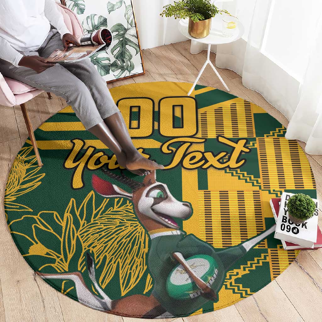 Custom South Africa Rugby Round Carpet Springboks With Protea Cynaroides LT18