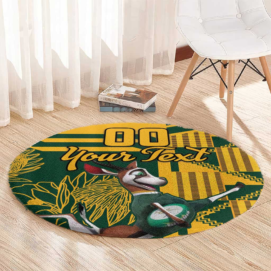 Custom South Africa Rugby Round Carpet Springboks With Protea Cynaroides LT18