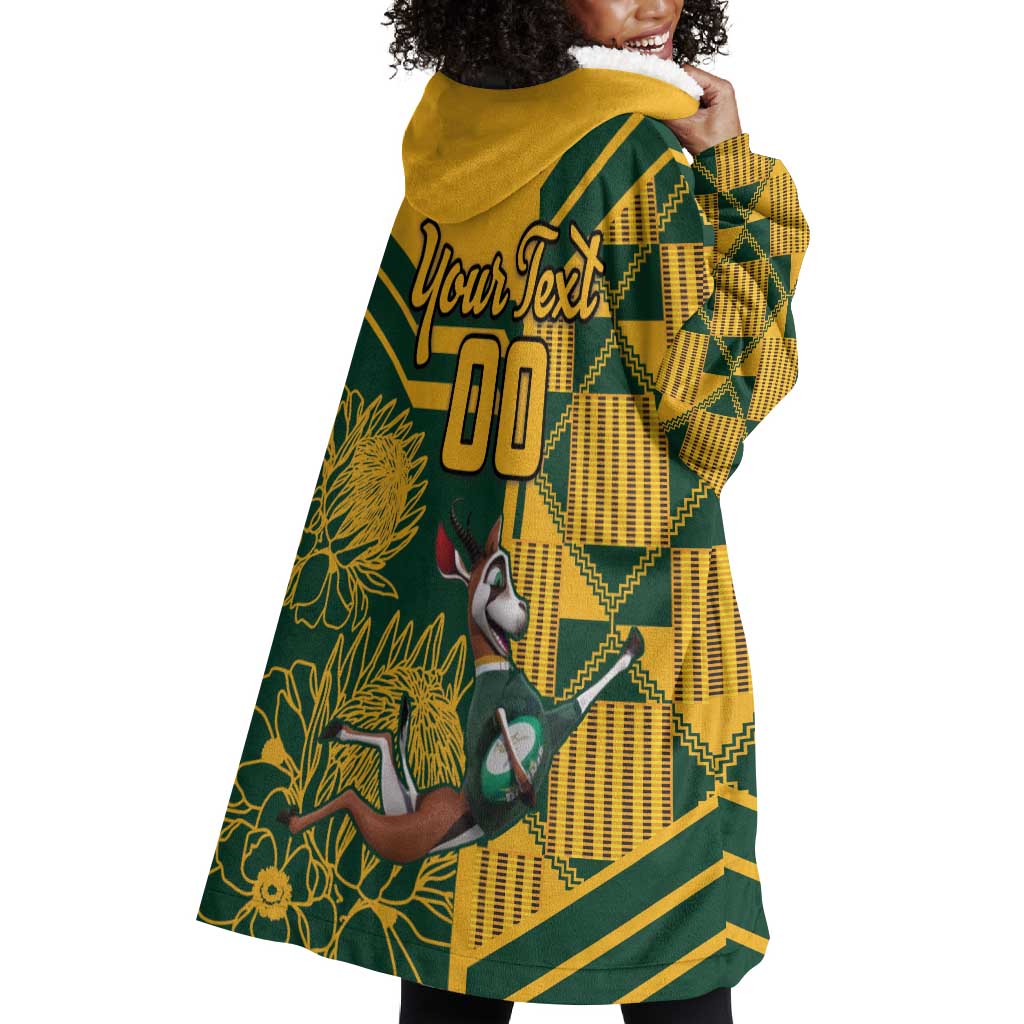 Custom South Africa Rugby Wearable Blanket Hoodie Springboks With Protea Cynaroides LT18