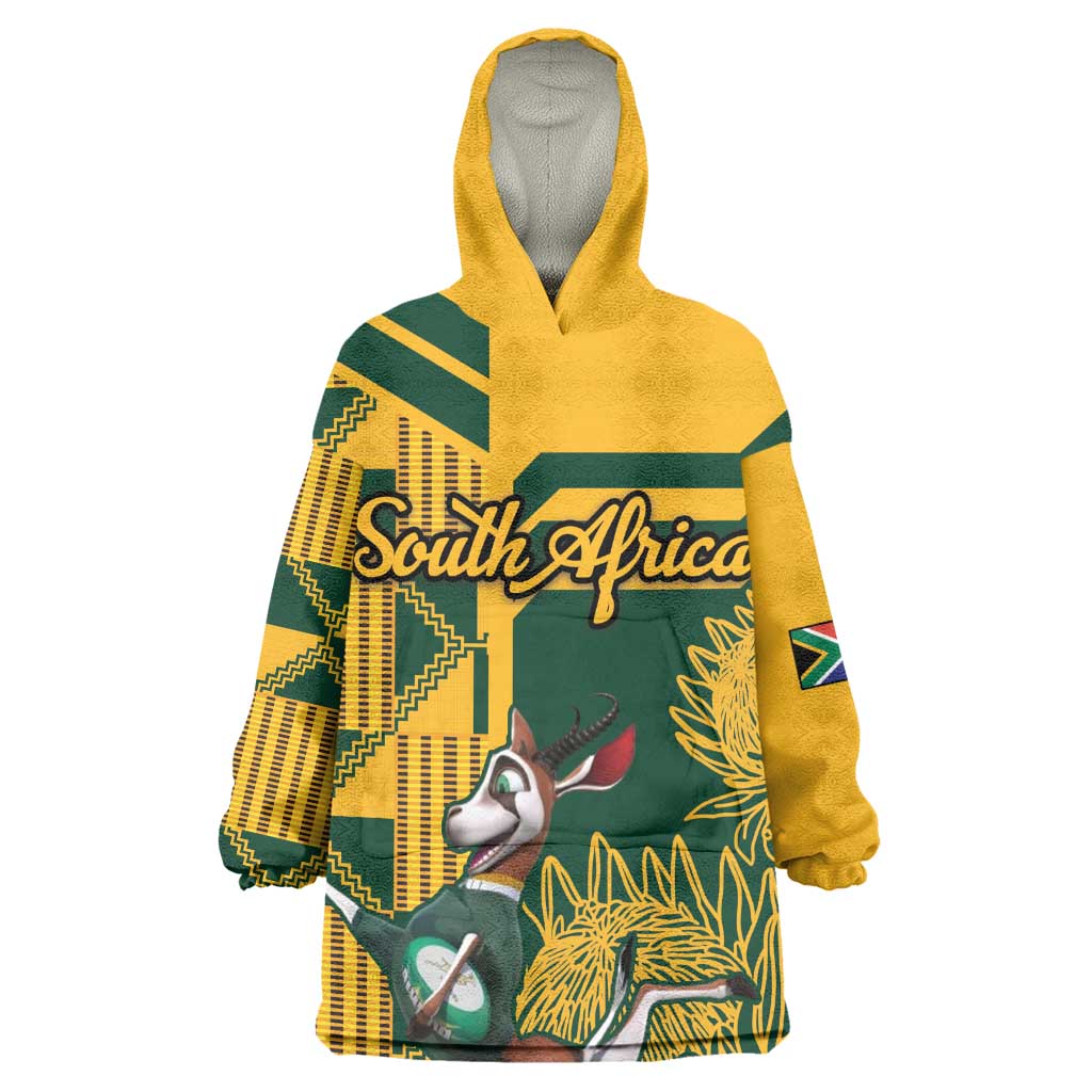Custom South Africa Rugby Wearable Blanket Hoodie Springboks With Protea Cynaroides LT18