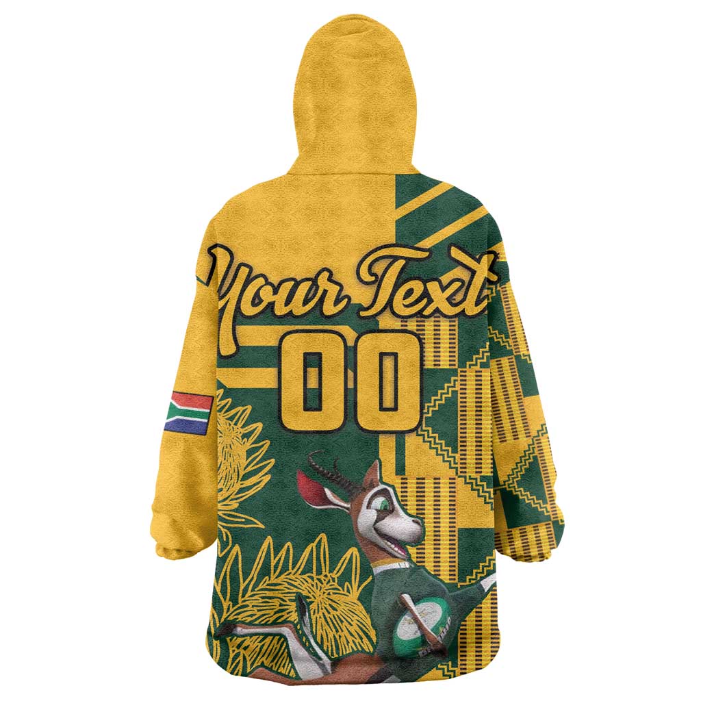 Custom South Africa Rugby Wearable Blanket Hoodie Springboks With Protea Cynaroides LT18