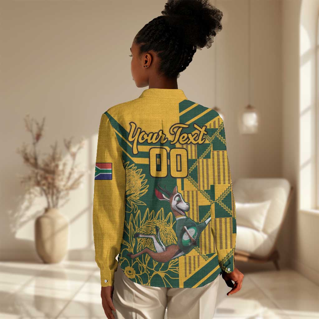 Custom South Africa Rugby Women Casual Shirt Springboks With Protea Cynaroides LT18