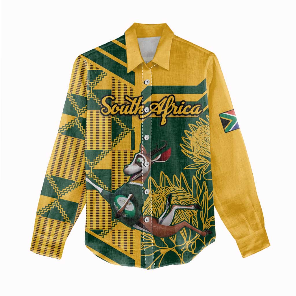 Custom South Africa Rugby Women Casual Shirt Springboks With Protea Cynaroides LT18