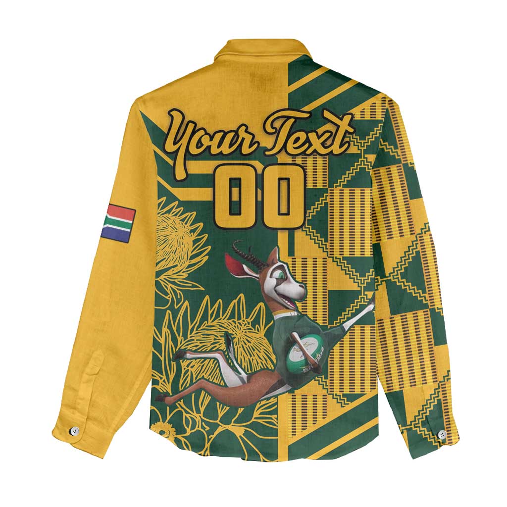 Custom South Africa Rugby Women Casual Shirt Springboks With Protea Cynaroides LT18