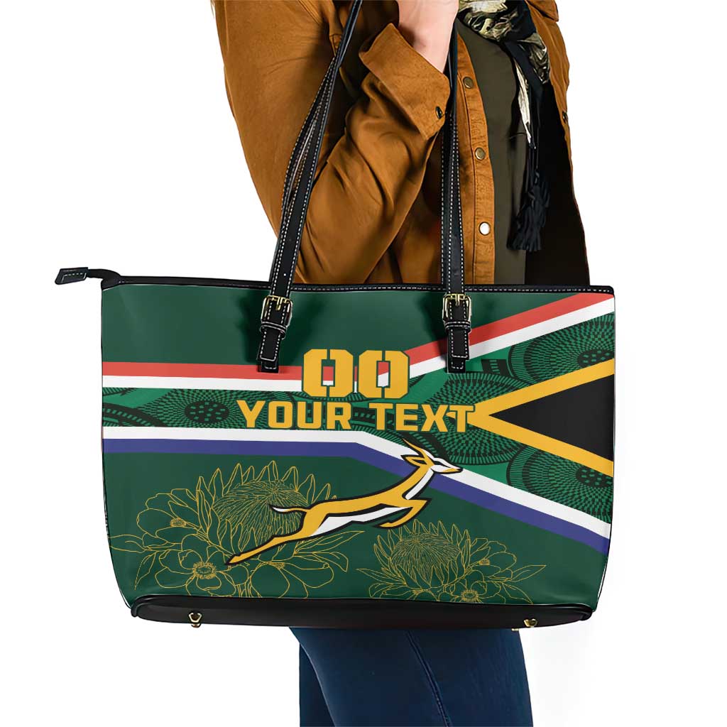 Custom South Africa Rugby Leather Tote Bag Springboks Mascot African Pattern LT18
