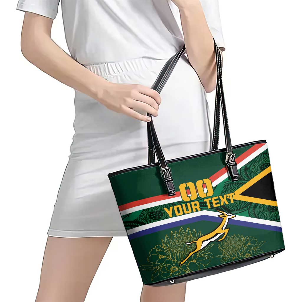 Custom South Africa Rugby Leather Tote Bag Springboks Mascot African Pattern LT18