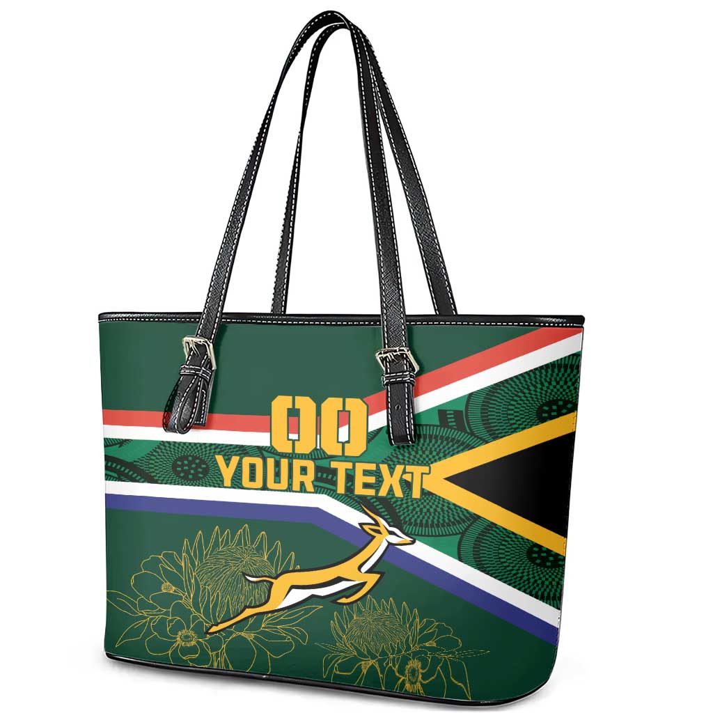 Custom South Africa Rugby Leather Tote Bag Springboks Mascot African Pattern LT18