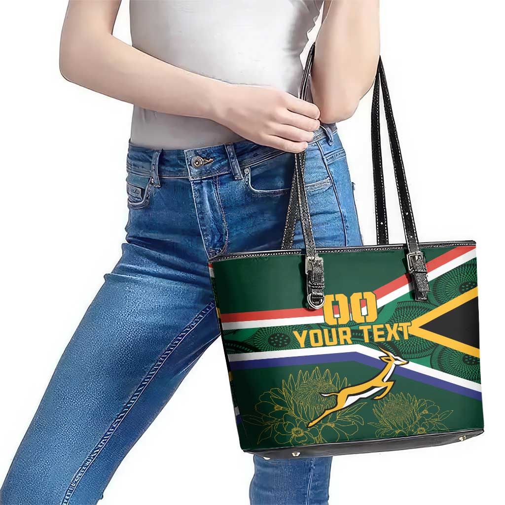 Custom South Africa Rugby Leather Tote Bag Springboks Mascot African Pattern LT18