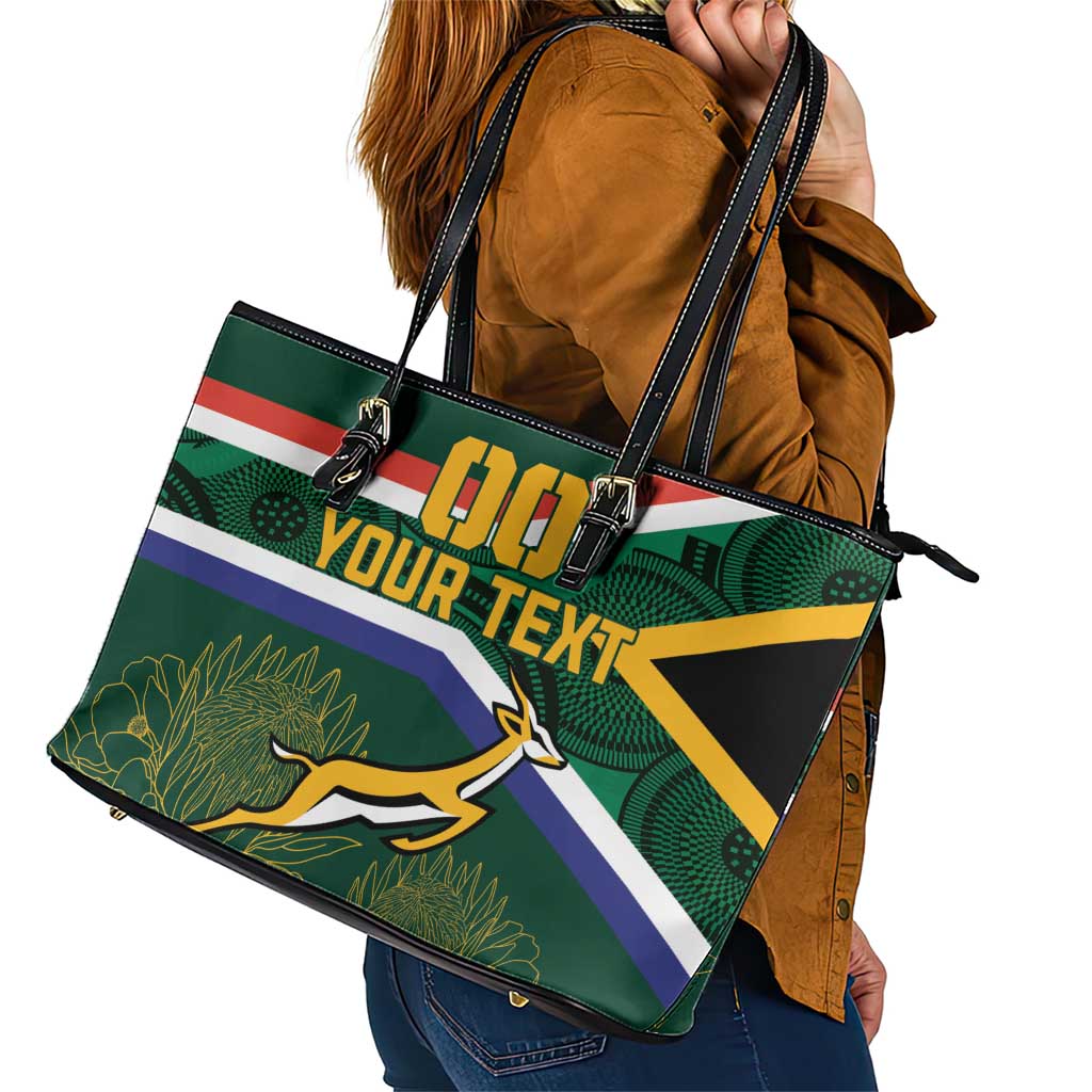 Custom South Africa Rugby Leather Tote Bag Springboks Mascot African Pattern LT18