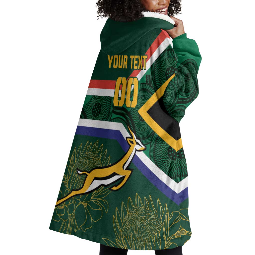Custom South Africa Rugby Wearable Blanket Hoodie Springboks Mascot African Pattern LT18