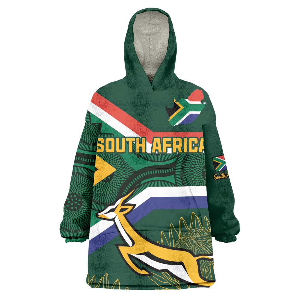 Custom South Africa Rugby Wearable Blanket Hoodie Springboks Mascot African Pattern LT18