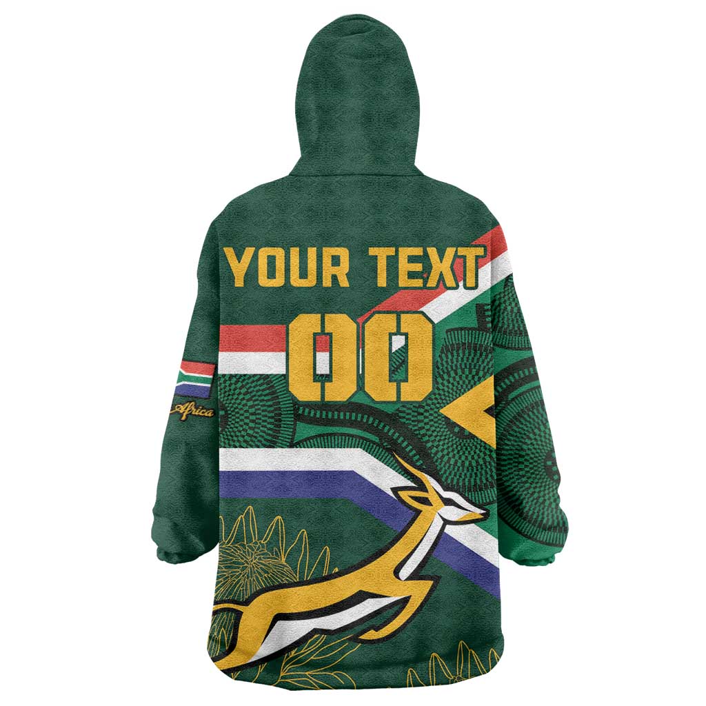 Custom South Africa Rugby Wearable Blanket Hoodie Springboks Mascot African Pattern LT18
