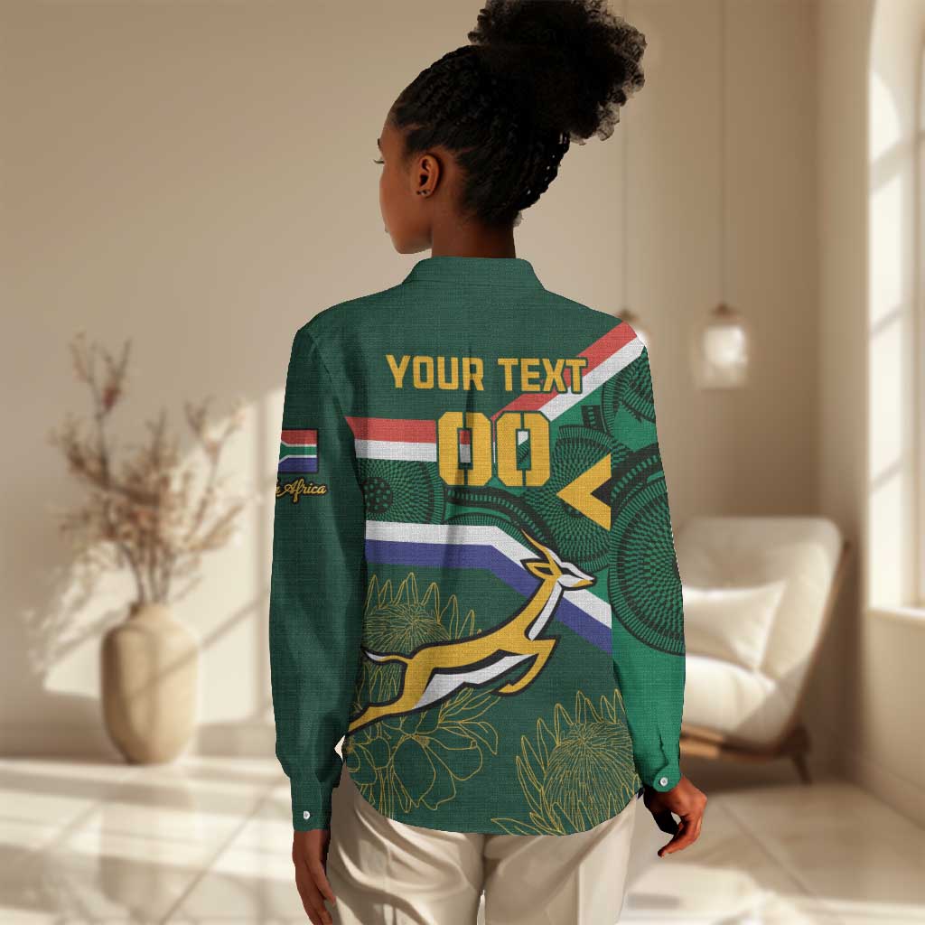 Custom South Africa Rugby Women Casual Shirt Springboks Mascot African Pattern LT18