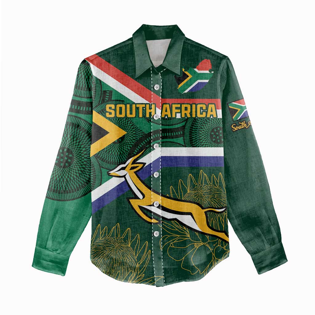 Custom South Africa Rugby Women Casual Shirt Springboks Mascot African Pattern LT18