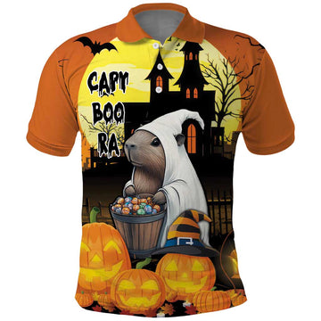 Capy-Boo-Ra Halloween Polo Shirt Haunted House And Pumpkin Spooky LT18