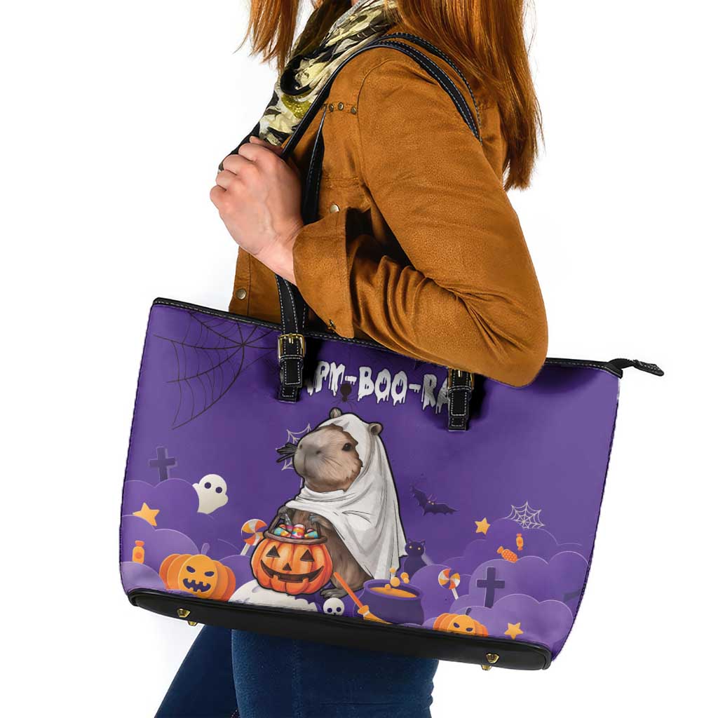 Capy-Boo-Ra Halloween Leather Tote Bag Bats And Pumpkins Funny Style LT18